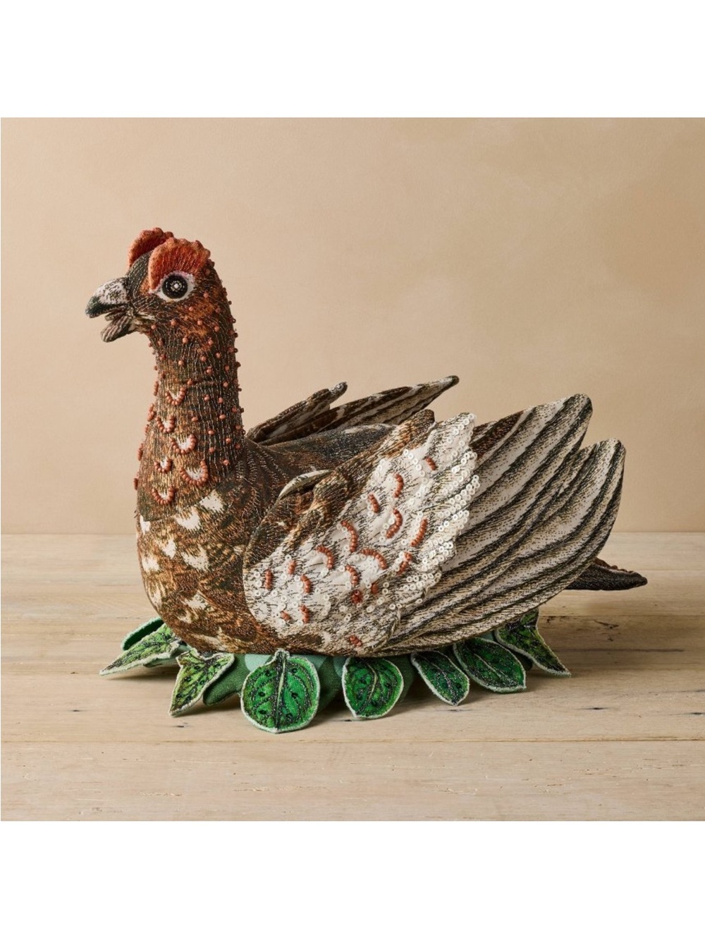 NWT John Derian Beaded Grouse Pillow 15”x11”
